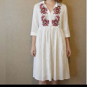 Orange Creek White Dress with Red Embroidery